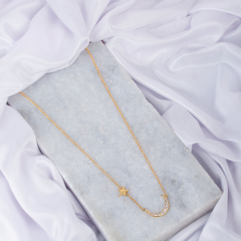 Sparkly Moon and Star Necklace